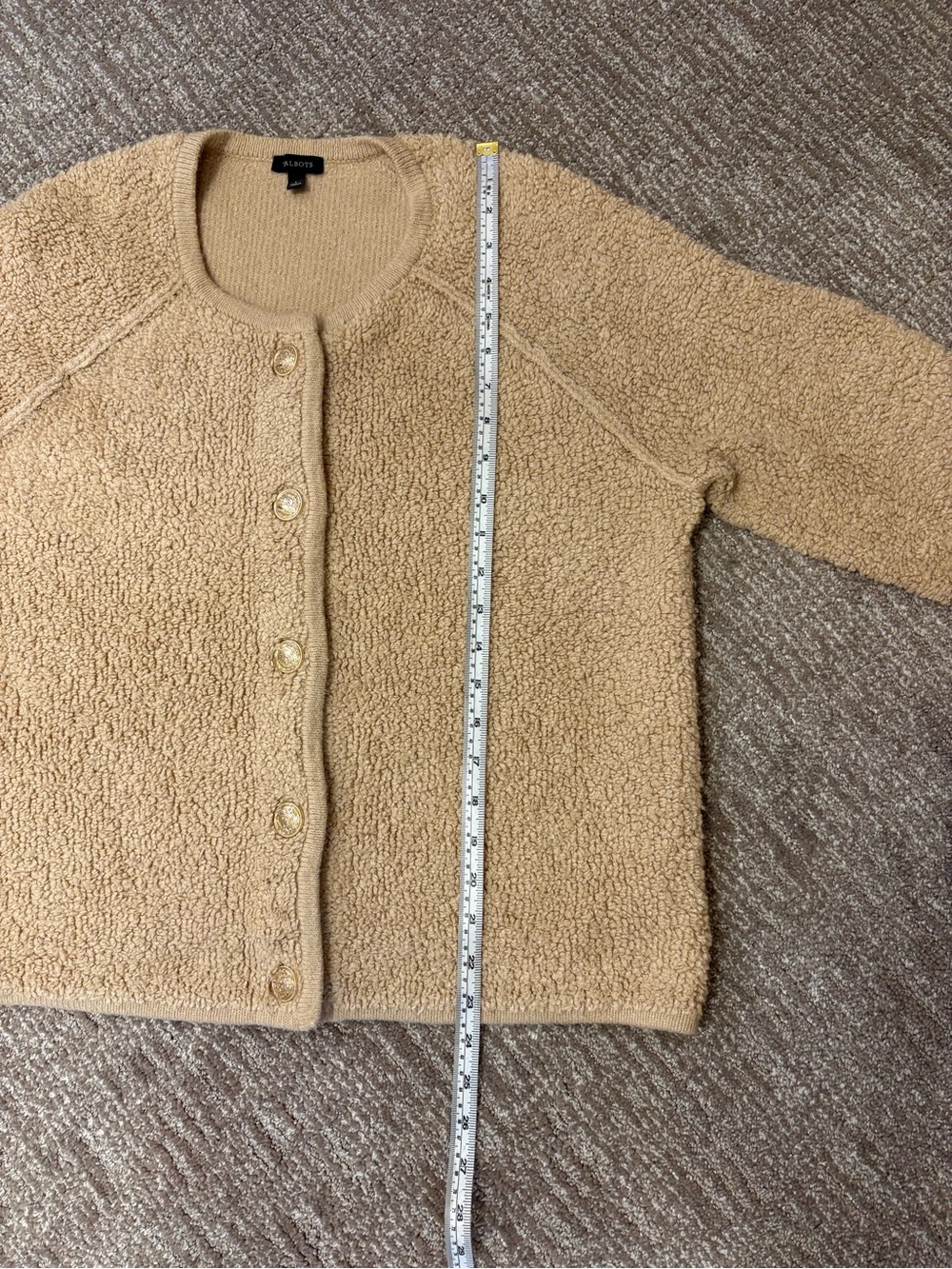 Talbots Boucle Teddy Bear Cardigan Sweater With Gold Buttons | Size Large - Picture 8 of 11